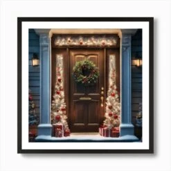 Christmas Door 131 Art Print -Xmas Gifts Hub m2Fgen2Fart print square framed black2F03fb899c f72a 4ba7 90fe d8c31d5009ff