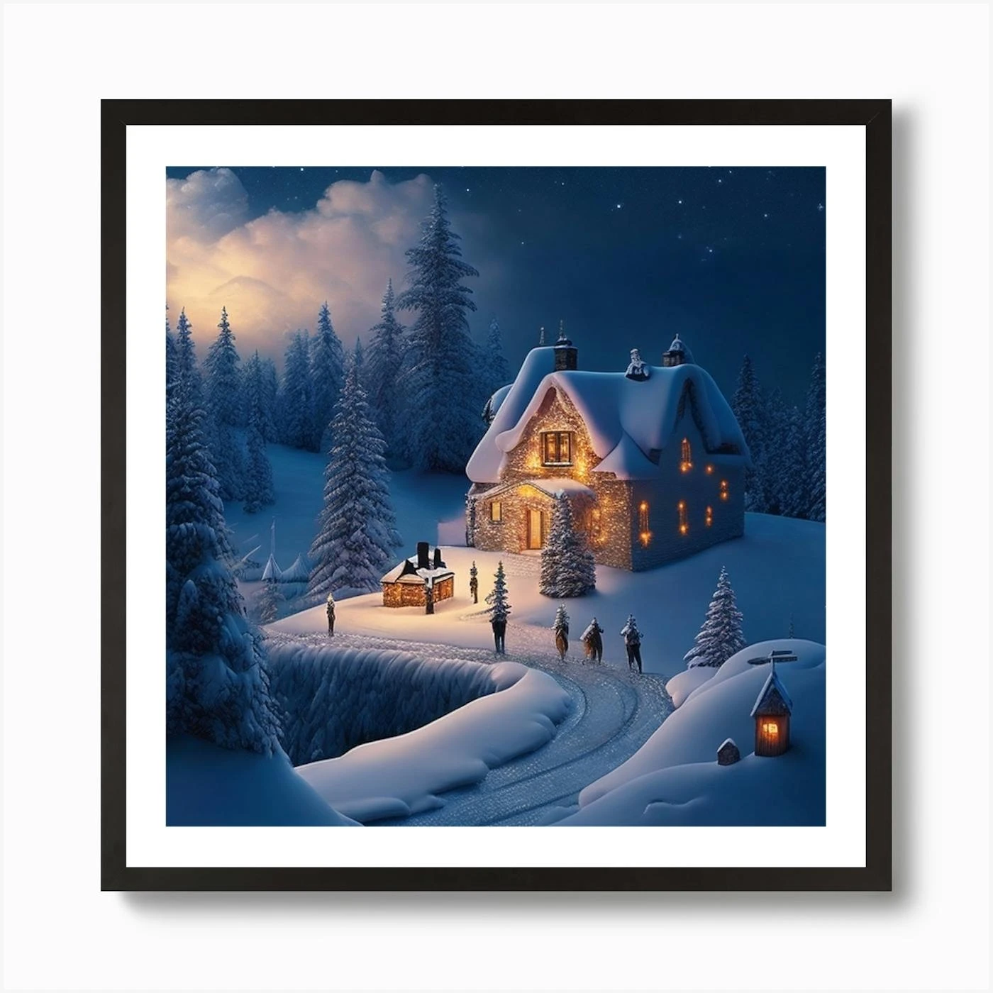 Christmas Village At Night Art Print 5 Christmas Village At Night Art Print - Image 3