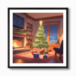 Christmas Tree In The Living Room 41 Art Print -Xmas Gifts Hub m2Fgen2Fart print square framed black2F0ddc3434 d17e 4e7f adce 63ffec456630