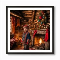 Christmas In The Cabin Art Print -Xmas Gifts Hub m2Fgen2Fart print square framed black2F106e3567 e5e5 4e0e b3ca 2de704c9bdbd