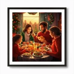 Family Christmas Dinner Art Print -Xmas Gifts Hub m2Fgen2Fart print square framed black2F1688aa22 b967 4e6c 82b2 81279bbda2e6