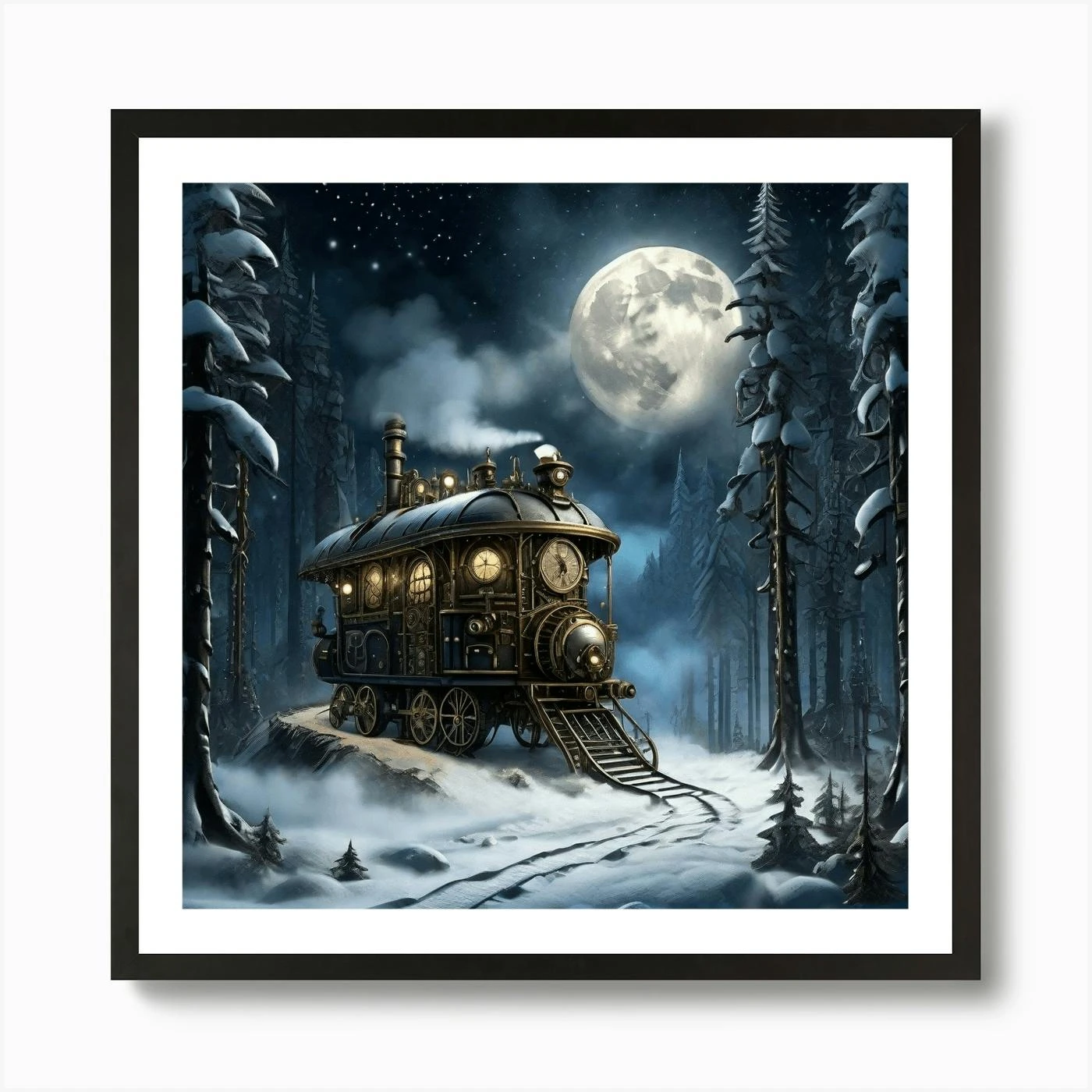 Steam Punk Night Train During Christmas Art Print 5 Steam Punk Night Train During Christmas Art Print - Image 3