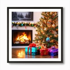 Christmas Tree With Presents 22 Art Print -Xmas Gifts Hub m2Fgen2Fart print square framed black2F18a49c62 c965 459d ac8e a09fa81fef25