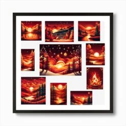 Sunset In The Christmas Forest, Christmas Tree Art, Christmas Tree, Christmas Vector Art, Vector Art, Christmas Art, Christmas, Red Forest, Collage , Collage Art Art Print -Xmas Gifts Hub m2Fgen2Fart print square framed black2F21cea767 e851 4196 9a74 0ab9cfa092dc