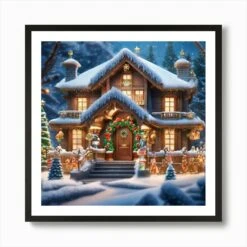 Christmas House 111 Art Print -Xmas Gifts Hub m2Fgen2Fart print square framed black2F225c08e9 b377 4578 9242 5b8d51a11a8c