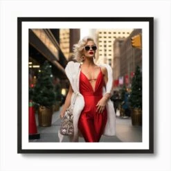 Sexy Woman On Christmas Eve Art Print -Xmas Gifts Hub m2Fgen2Fart print square framed black2F23da2cd2 c422 450c 8962 77ad9fc38608