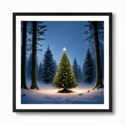 Christmas Tree In The Snow 6 Art Print -Xmas Gifts Hub m2Fgen2Fart print square framed black2F2cd35e13 6ba0 4af7 8861 d5e1cbf6aa72