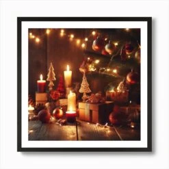 Christmas Tree With Candles 2 Art Print -Xmas Gifts Hub m2Fgen2Fart print square framed black2F321676e5 9df2 4e46 a8a0 26f364d037cc