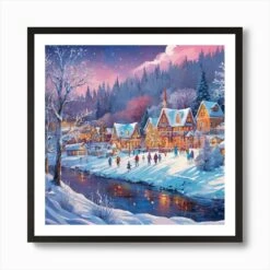 Christmas View Town Art Print -Xmas Gifts Hub m2Fgen2Fart print square framed black2F367b240f a740 44ff 8125 fc9c3d0d3d7c