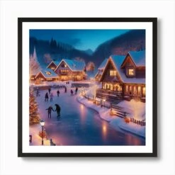 Christmas Village Art Print -Xmas Gifts Hub m2Fgen2Fart print square framed black2F46a84faa c34b 401e 82d9 362fb8960b0c