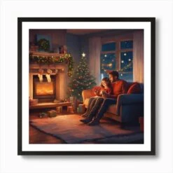 Christmas Family Sitting In Front Of Fireplace Art Print -Xmas Gifts Hub m2Fgen2Fart print square framed black2F473f2280 58b5 4bdf a01f c87410dd91fc
