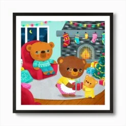 Teddy Bears Family Christmas Eve Art Print -Xmas Gifts Hub m2Fgen2Fart print square framed black2F4e8e7d52 3d1d 4eec a04e f3eeeef44b99