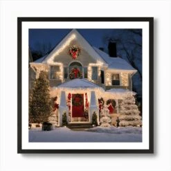 Christmas Lights On A House 2 Art Print -Xmas Gifts Hub m2Fgen2Fart print square framed black2F4fcdb31b 2e19 4fb9 8b7e 973666b2c0a8