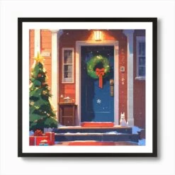 Christmas Door 93 Art Print -Xmas Gifts Hub m2Fgen2Fart print square framed black2F583a33e0 f720 44a0 8827 a79d89e262df