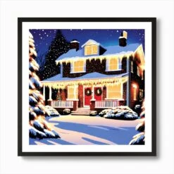Christmas House 6 Art Print -Xmas Gifts Hub m2Fgen2Fart print square framed black2F5b280af3 b5a1 4c49 8d18 0f80bd8acda5