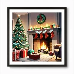 Christmas In The Living Room 13 Art Print -Xmas Gifts Hub m2Fgen2Fart print square framed black2F61775878 0256 4b19 94d6 3ac9f6f66bf0