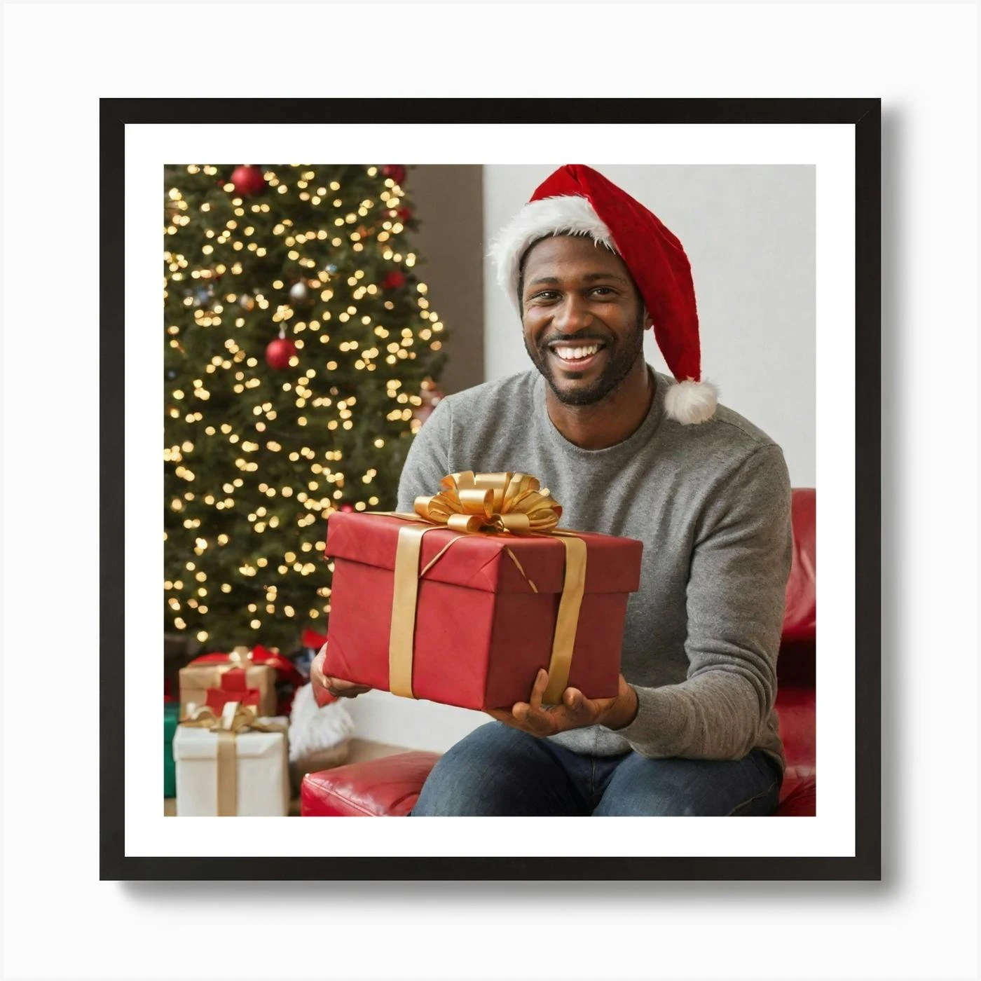 Happy Young Man With Christmas Gift Art Print 5 Happy Young Man With Christmas Gift Art Print - Image 3