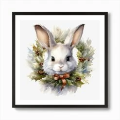 Christmas Bunny 2 Art Print -Xmas Gifts Hub m2Fgen2Fart print square framed black2F6e75806d b886 446f 8786 f5d9bf5528f2