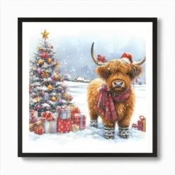 Christmas Highland Cow Art Print -Xmas Gifts Hub m2Fgen2Fart print square framed black2F781ca9ce 679d 47db 9d53 a84a1e46e4a4