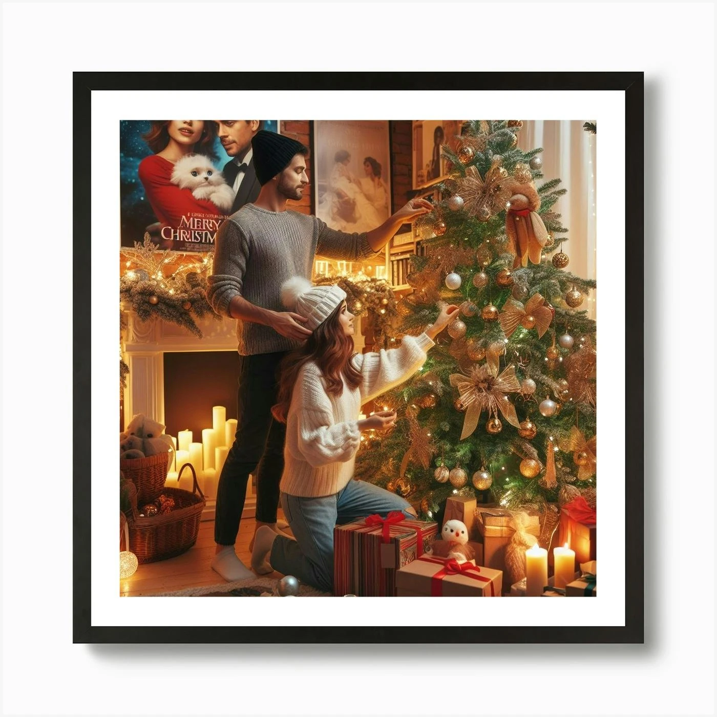 Couple Decorating Christmas Tree Art Print 5 Couple Decorating Christmas Tree Art Print - Image 3