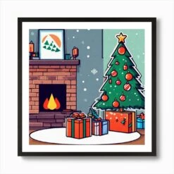 Christmas Tree In Front Of Fireplace 13 Art Print -Xmas Gifts Hub m2Fgen2Fart print square framed black2F7cbfe9b5 f246 456c 86d8 51422424cf84