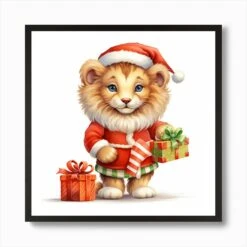 Christmas Lion Art Print -Xmas Gifts Hub m2Fgen2Fart print square framed black2F7e2d8d59 9399 4387 876e dc1df30cc0a2