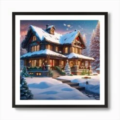 Christmas Decorated Home Outside Ultra Hd Realistic Vivid Colors Highly Detailed Uhd Drawing P (1) Art Print -Xmas Gifts Hub m2Fgen2Fart print square framed black2F82fae60a 9351 45f1 b96e 788b7e3f588e