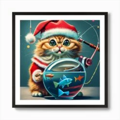 Christmas Cat Art Print -Xmas Gifts Hub m2Fgen2Fart print square framed black2F855160fb ed71 45ba b380 b6c7b9a31cd3