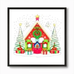 Christmas House Art Print -Xmas Gifts Hub m2Fgen2Fart print square framed black2F8f4a2791 3a79 450c a652 d525039b3da1