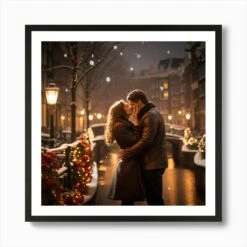 A Romantic Christmas Scene In Amsterdam 5 Art Print -Xmas Gifts Hub m2Fgen2Fart print square framed black2F925ed4dc 1c08 4ddc a458 dea011fa309a
