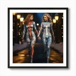 Two Beautiful Women Wearing Body Painting Walking In The Christmas Eve 3 Art Print -Xmas Gifts Hub m2Fgen2Fart print square framed black2F97a22382 a32c 42ee a61e 39033a005ac5