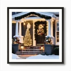 Christmas Front Porch Art Print -Xmas Gifts Hub m2Fgen2Fart print square framed black2F9866b53c f185 44e7 be62 110741bff178