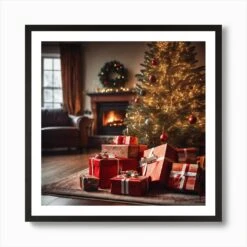 Christmas Presents Under Christmas Tree At Home Next To Fireplace Haze Ultra Detailed Film Photog (9) Art Print -Xmas Gifts Hub m2Fgen2Fart print square framed black2F992a6432 d41f 4300 87fb 1e58c0da4d91