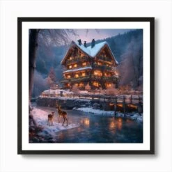 Christmas Chalet Wintery Scene Art Print -Xmas Gifts Hub m2Fgen2Fart print square framed black2F9ff57c88 6fc6 406c 8081 503c1fa17618