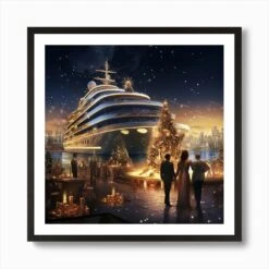 Christmas On A Yacht Art Print -Xmas Gifts Hub m2Fgen2Fart print square framed black2Fa0107f2d a957 4f33 b2af 31a470f4f4bf