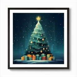 Christmas Tree With Gifts Art Print -Xmas Gifts Hub m2Fgen2Fart print square framed black2Fae0fdcbf c5f4 44f9 b130 98e426c3ae28