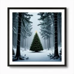 Christmas Tree In The Forest 94 Art Print -Xmas Gifts Hub m2Fgen2Fart print square framed black2Fb23c113a 825f 454b 800d 841ddcec2d03