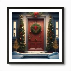 Christmas Door 101 Art Print -Xmas Gifts Hub m2Fgen2Fart print square framed black2Fb5a75874 b72c 4db6 9d51 1fd9ba2b07fc