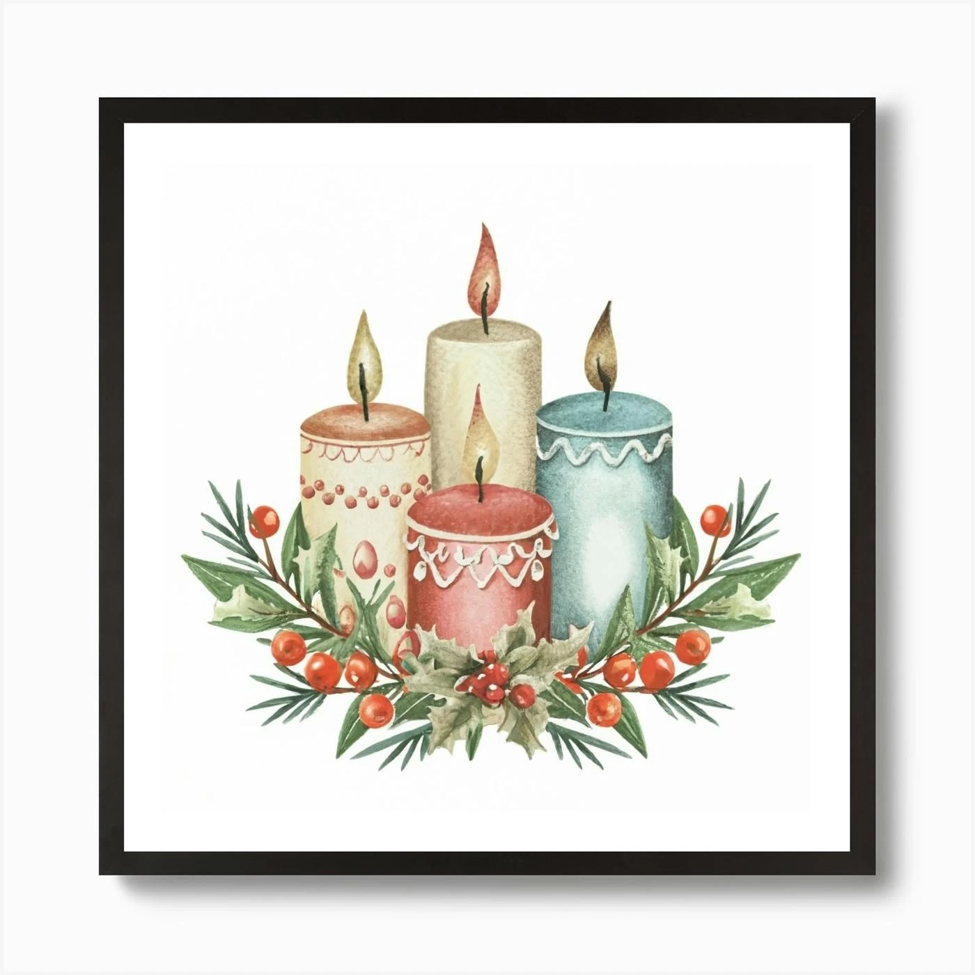 Christmas Candles Art Print 5 Christmas Candles Art Print - Image 3