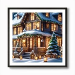 Christmas House 112 Art Print -Xmas Gifts Hub m2Fgen2Fart print square framed black2Fbec7ce06 f397 473f 9b20 088d72e38df9