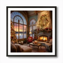 Christmas Living Room Art Print -Xmas Gifts Hub m2Fgen2Fart print square framed black2Fbfc84d8a ca74 4bbb 9b8a 3facee004f19