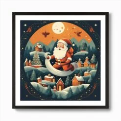 Santa Claus Flying Christmas Art Print -Xmas Gifts Hub m2Fgen2Fart print square framed black2Fc8d7258f 5568 4379 aae5 c70c0faa6266