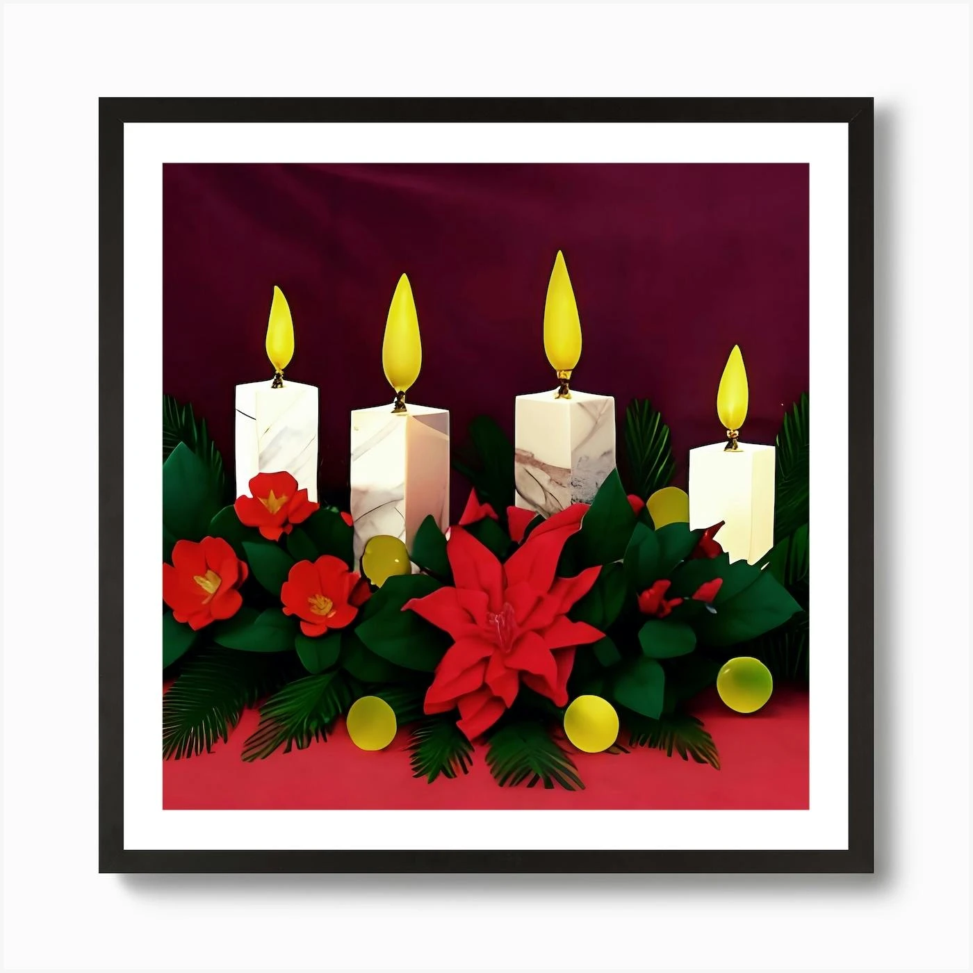 Christmas Candles With Poinsettia Art Print 5 Christmas Candles With Poinsettia Art Print - Image 3