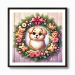 Cute Dog In A Christmas Wreath Frame Art Print -Xmas Gifts Hub m2Fgen2Fart print square framed black2Fd18403e0 f052 48f7 b432 58df33a066d8