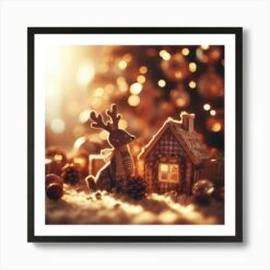 Christmas House With Reindeer Art Print -Xmas Gifts Hub m2Fgen2Fart print square framed black2Fd714a95c 266a 4dc4 b4fe 9cd92fa2d806
