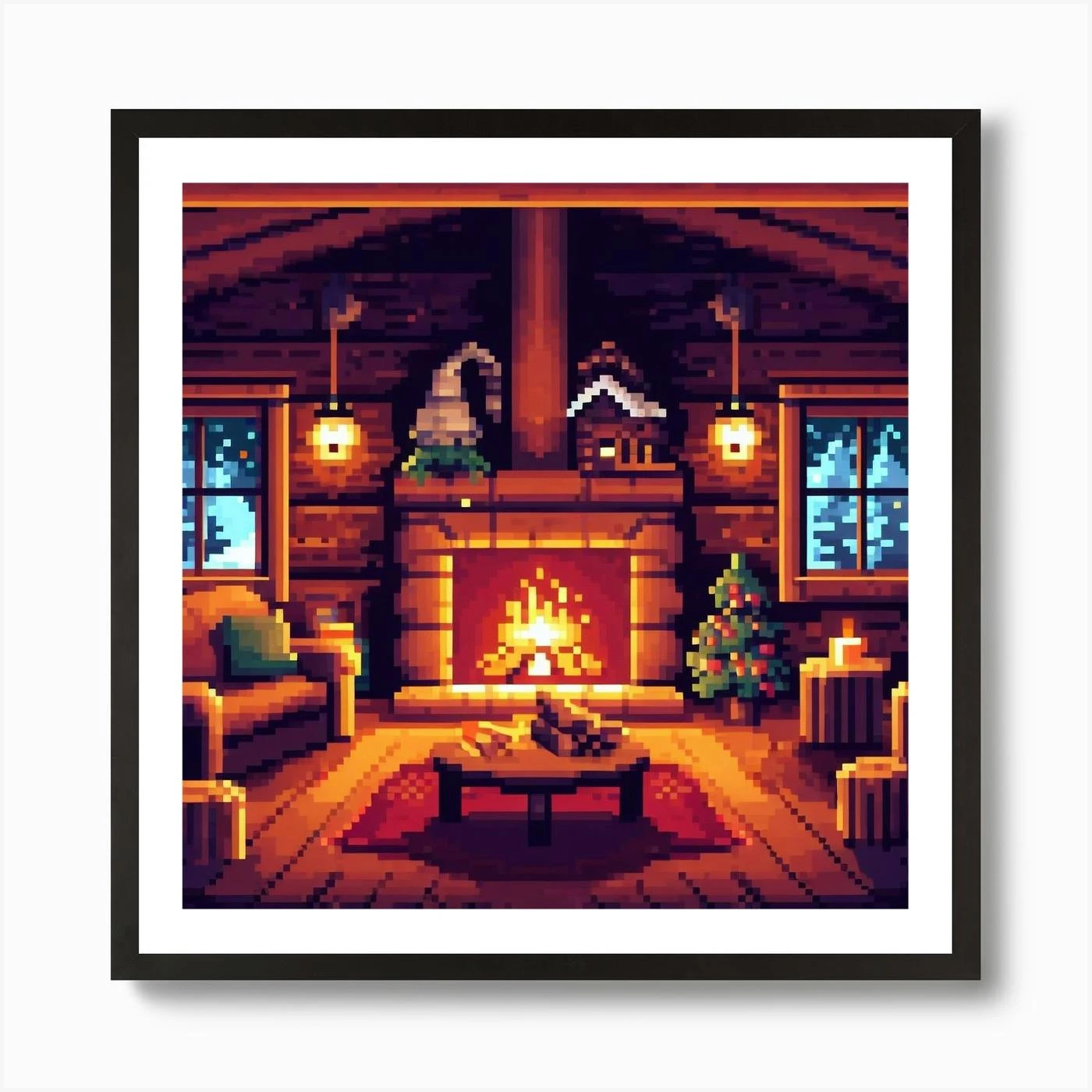 Pixel Art Christmas Interior Art Print 5 Pixel Art Christmas Interior Art Print - Image 3