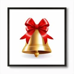 Christmas Bell With Red Ribbon Art Print -Xmas Gifts Hub m2Fgen2Fart print square framed black2Fe0bbc0e4 f398 443e 8cf1 6daee027ffbb