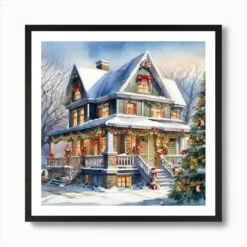 Christmas House 179 Art Print -Xmas Gifts Hub m2Fgen2Fart print square framed black2Fe73f0d9a e163 4ac1 ac93 a74a405d6cb2