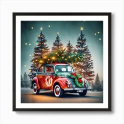 Christmas Car Art Print -Xmas Gifts Hub m2Fgen2Fart print square framed black2Fe94d6035 72ae 4367 8852 ea943e26ffd9