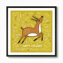 Christmas Deer Yellow Square Illustrated Art Print -Xmas Gifts Hub m2Fgen2Fart print square framed black2Fee1de539 69d8 4eb3 b7c8 59c2c7147b4c